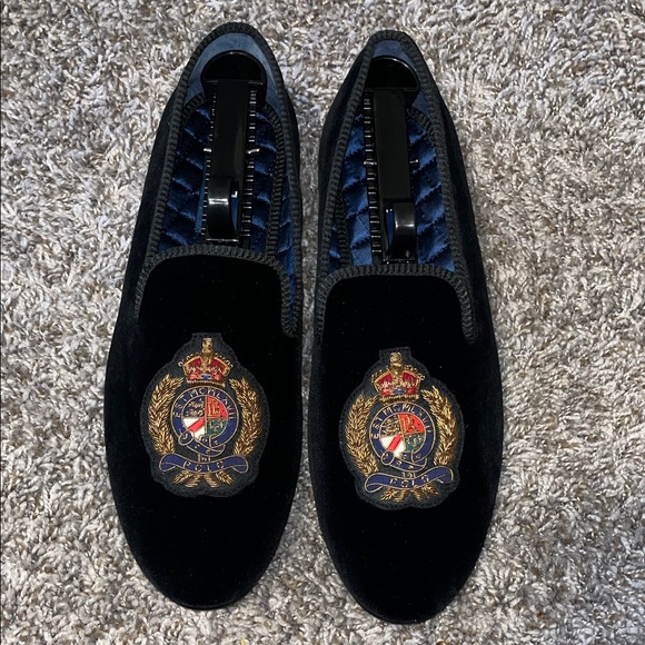 Polo Ralph Lauren Paxton Crest Velvet Black Slipper - Picture 1 of 12